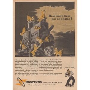 1945 Print Ad Hastings Steel Vent Piston Rings Engine Cats Lives Hastings MI